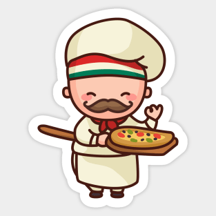 Cute Italian Pizza Chef Cartoon Character Sticker